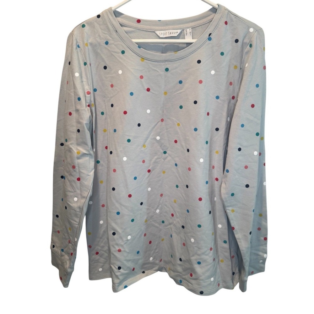 Sport Savvy Womens Gray Polka Dot French Terry Long Sleeve Top Medium NEW